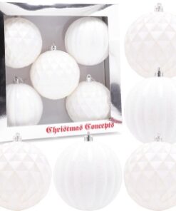 Christmas Concepts® Elegance Collection - Pack of 5-100mm (4") White Luxury Decorated Large Baubles - Christmas Tree Hanging Decorations
