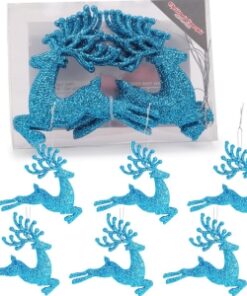Christmas Concepts® 100mm (4") Pack Of 6 Glittery Reindeer Baubles - Christmas Tree Decorations (Turquoise)