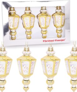 Christmas Concepts® Pack Of 4-110mm (4.3") Gold Glittery Festive Lantern Baubles - Christmas Tree Decorations