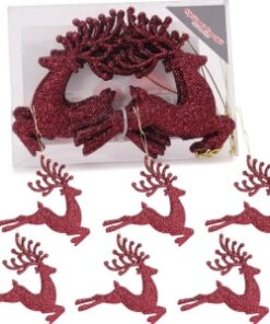 Christmas Concepts® 100mm (4") Pack Of 6 Glittery Reindeer Baubles - Christmas Tree Decorations (Rioja Red)