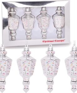 Christmas Concepts® Pack Of 4-110mm (4.3") Silver Glittery Festive Lantern Baubles - Christmas Tree Decorations
