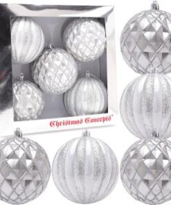 Christmas Concepts® Elegance Collection - Pack of 5-100mm (4") Silver Luxury Decorated Large Baubles - Christmas Tree Hanging Decorations