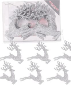 Christmas Concepts® 100mm (4") Pack Of 6 Glittery Reindeer Baubles - Christmas Tree Decorations (Silver)