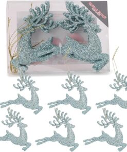 Christmas Concepts® 100mm (4") Pack Of 6 Glittery Reindeer Baubles - Christmas Tree Decorations (Mint Green)