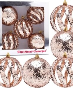 Christmas Concepts® Elegance Collection - Pack of 5-100mm (4") Champagne Luxury Glitter Baubles - Christmas Tree Hanging Decorations