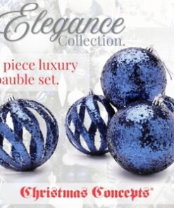 Alternative view of Christmas Concepts® Elegance Collection - Pack of 5-100mm (4") Midnight Blue Luxury Glitter Baubles - Christmas Tree Hanging Decorations