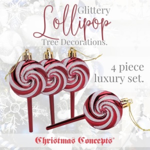 Pack of 4-110mm (4.3") Rioja Red Glittery Festive Lollipop Baubles - Christmas Tree Decorations - Image 7