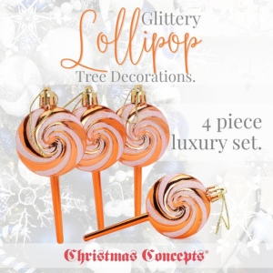 Christmas Concepts® Pack of 4-110mm (4.3") Copper Glittery Festive Lollipop Baubles - Christmas Tree Decorations - Image 9