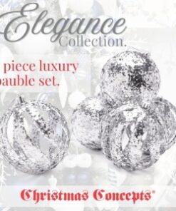 Alternative view of Christmas Concepts® Elegance Collection - Pack of 5-100mm (4") Silver Luxury Glitter Baubles - Christmas Tree Hanging Decorations