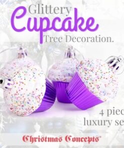 Alternative view of Christmas Concepts® Pack of 4 - 60mm (2.3") Purple Glittery Festive Cupcake Baubles - Christmas Tree Decorations