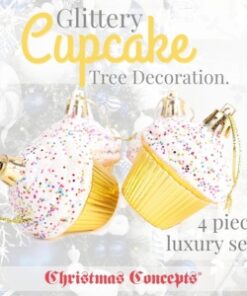 Alternative view of Christmas Concepts® Pack of 4 - 60mm (2.3") Gold Glittery Festive Cupcake Baubles - Christmas Tree Decorations