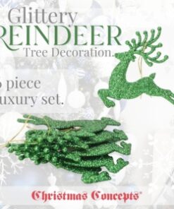 Alternative view of Christmas Concepts® 100mm (4") Pack Of 6 Glittery Reindeer Baubles - Christmas Tree Decorations (Emerald)