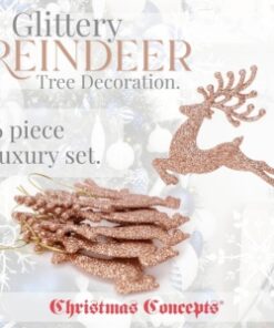 Alternative view of Christmas Concepts® 100mm (4") Pack Of 6 Glittery Reindeer Baubles - Christmas Tree Decorations (Champagne)