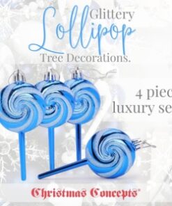 Alternative view of Pack of 4-110mm (4.3") Royal Blue Glittery Festive Lollipop Baubles - Christmas Tree Decorations