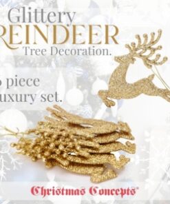 Alternative view of Christmas Concepts® 100mm (4") Pack Of 6 Glittery Reindeer Baubles - Christmas Tree Decorations (Gold)