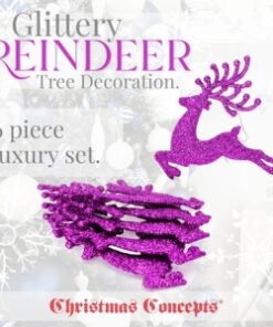 Alternative view of Christmas Concepts® 100mm (4") Pack Of 6 Glittery Reindeer Baubles - Christmas Tree Decorations (Purple)