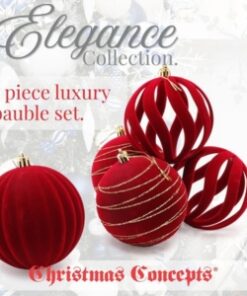 Alternative view of Christmas Concepts® Elegance Collection - Pack of 5-100mm (4") Red Luxury Velvet & Glitter Decorated Large Baubles - Christmas Tree Hanging Decorations