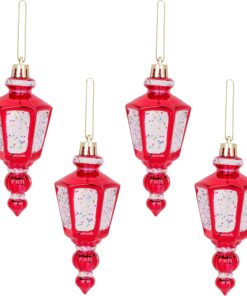 Alternative view of Christmas Concepts® Pack Of 4-110mm (4.3") Red Glittery Festive Lantern Baubles - Christmas Tree Decorations