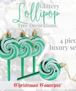 Alternative view of Pack of 4-110mm (4.3") Emerald Green Glittery Festive Lollipop Baubles - Christmas Tree Decorations