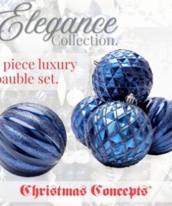 Alternative view of Christmas Concepts® Elegance Collection - Pack of 5-100mm (4") Midnight Blue Luxury Decorated Large Baubles - Christmas Tree Hanging Decorations