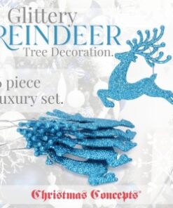 Alternative view of Christmas Concepts® 100mm (4") Pack Of 6 Glittery Reindeer Baubles - Christmas Tree Decorations (Turquoise)