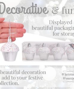 Alternative view of Christmas Concepts® Pack of 4-60mm (2.3") Silver Glittery Festive Cupcake Baubles - Christmas Tree Decorations