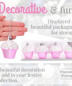 Alternative view of Christmas Concepts® Pack of 4-60mm (2.3") Baby Pink Glittery Festive Cupcake Baubles - Christmas Tree Decorations