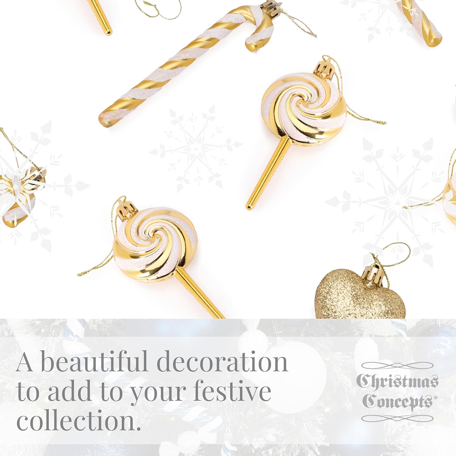 Pack of 4-110mm (4.3") Gold Glittery Festive Lollipop Baubles - Christmas Tree Decorations - Image 4