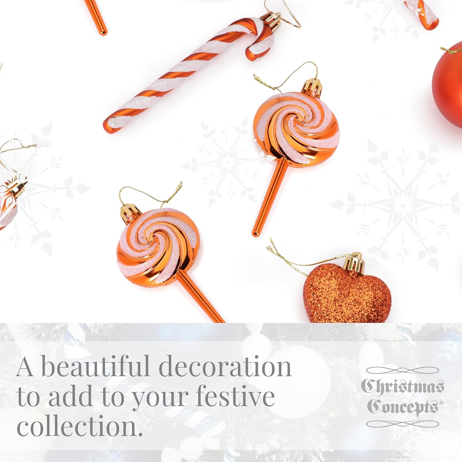 Christmas Concepts® Pack of 4-110mm (4.3") Copper Glittery Festive Lollipop Baubles - Christmas Tree Decorations - Image 5