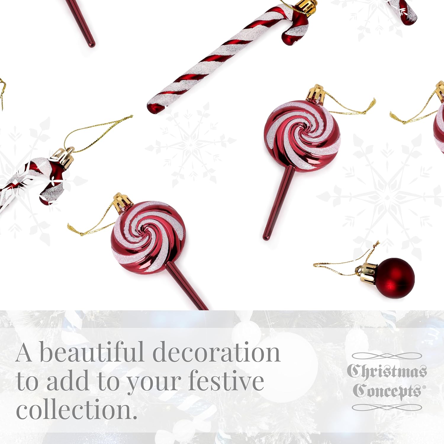 Pack of 4-110mm (4.3") Rioja Red Glittery Festive Lollipop Baubles - Christmas Tree Decorations - Image 5