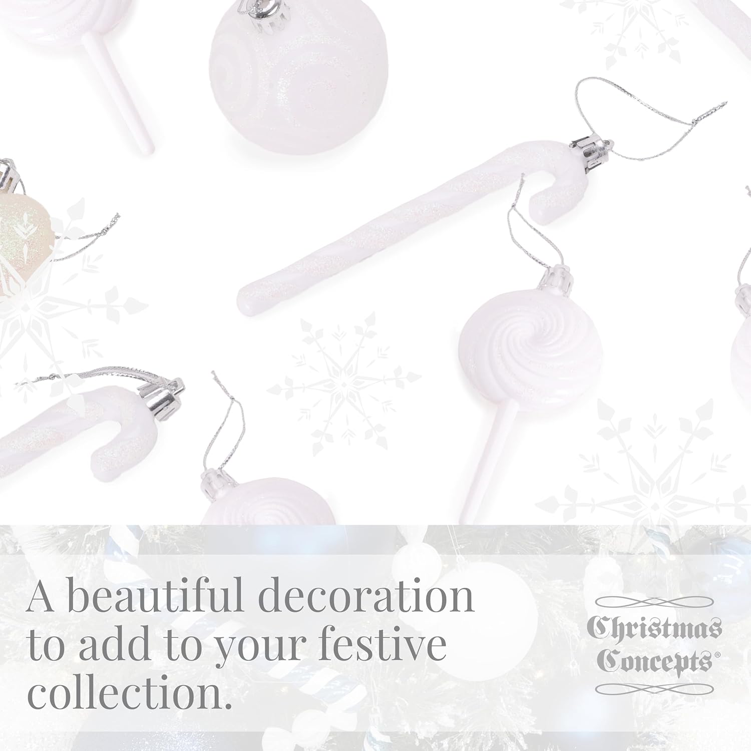 Christmas Concepts® Pack of 4-110mm (4.3") White Glittery Festive Lollipop Baubles - Christmas Tree Decorations - Image 8