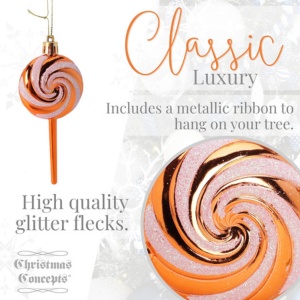 Christmas Concepts® Pack of 4-110mm (4.3") Copper Glittery Festive Lollipop Baubles - Christmas Tree Decorations - Image 8