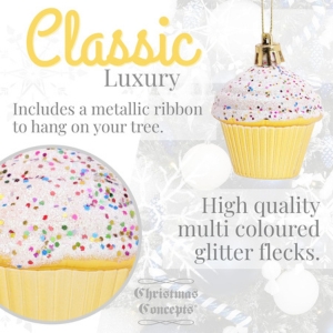 Christmas Concepts® Pack of 4 - 60mm (2.3") Gold Glittery Festive Cupcake Baubles - Christmas Tree Decorations - Image 4