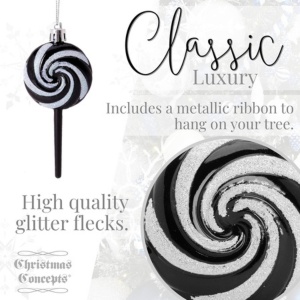 Pack of 4-110mm (4.3") Black Glittery Festive Lollipop Baubles - Christmas Tree Decorations - Image 7