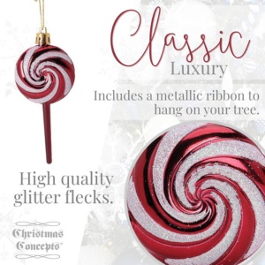 Pack of 4-110mm (4.3") Rioja Red Glittery Festive Lollipop Baubles - Christmas Tree Decorations - Image 8