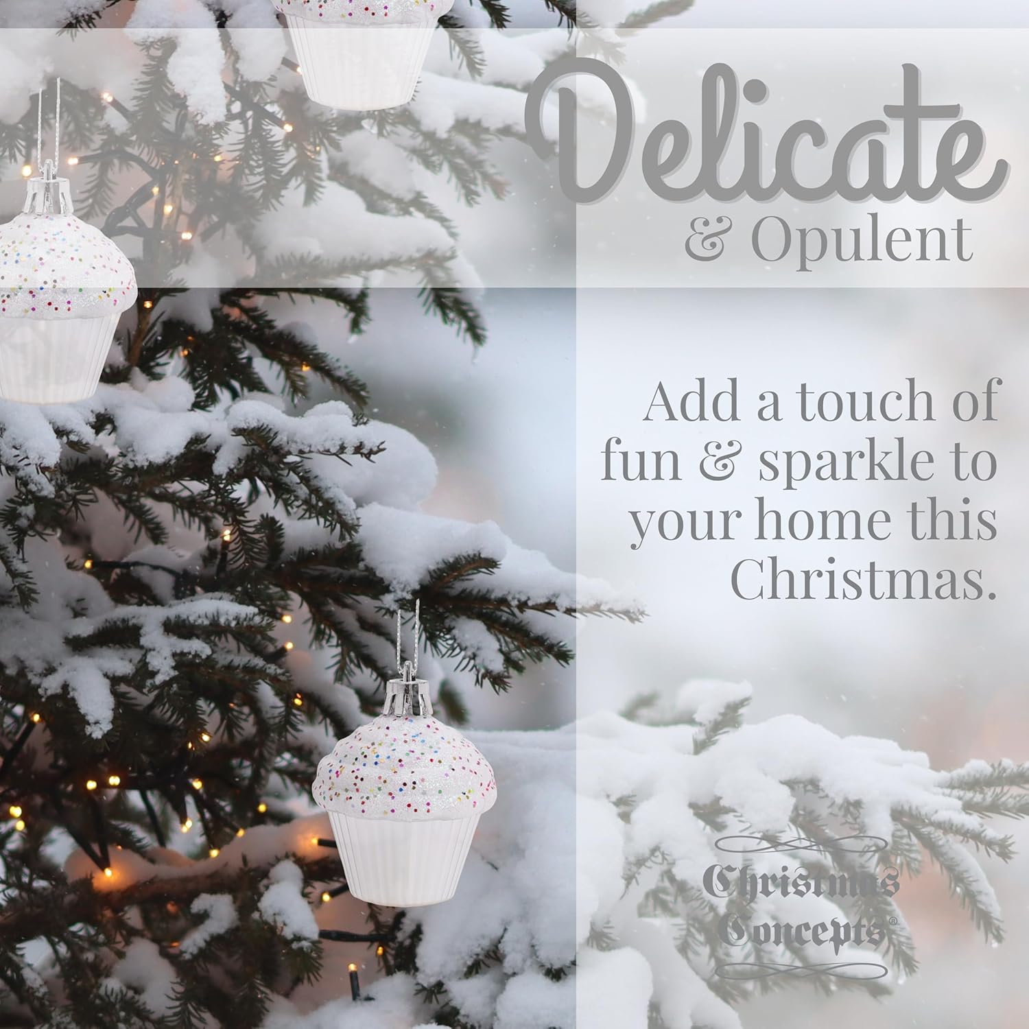 Christmas Concepts® Pack of 4-60mm (2.3") Silver Glittery Festive Cupcake Baubles - Christmas Tree Decorations - Image 4