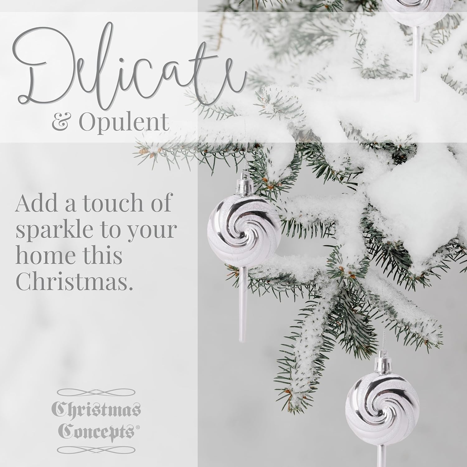 Pack of 4-110mm (4.3") Silver Glittery Festive Lollipop Baubles - Christmas Tree Decorations - Image 8