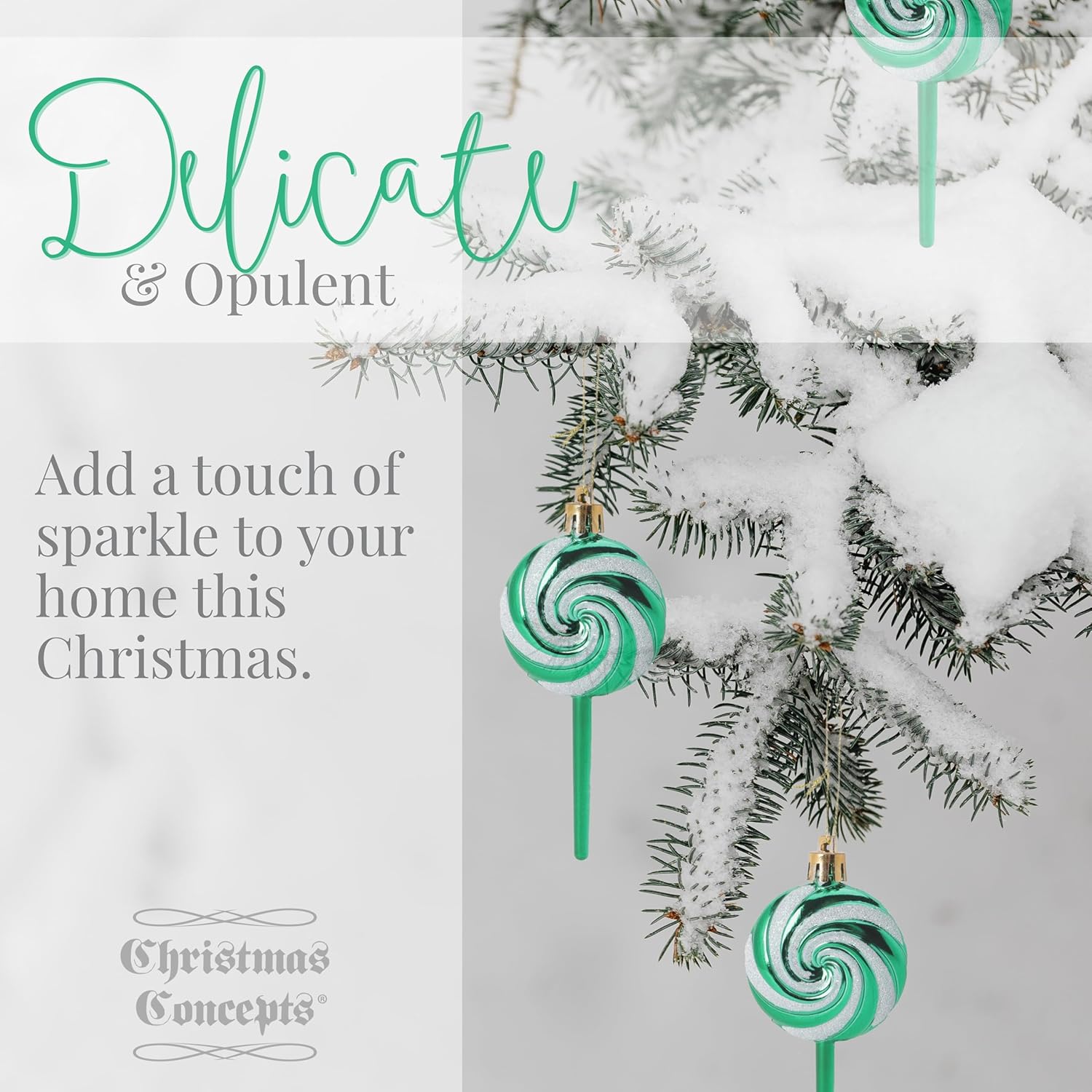 Pack of 4-110mm (4.3") Emerald Green Glittery Festive Lollipop Baubles - Christmas Tree Decorations - Image 5