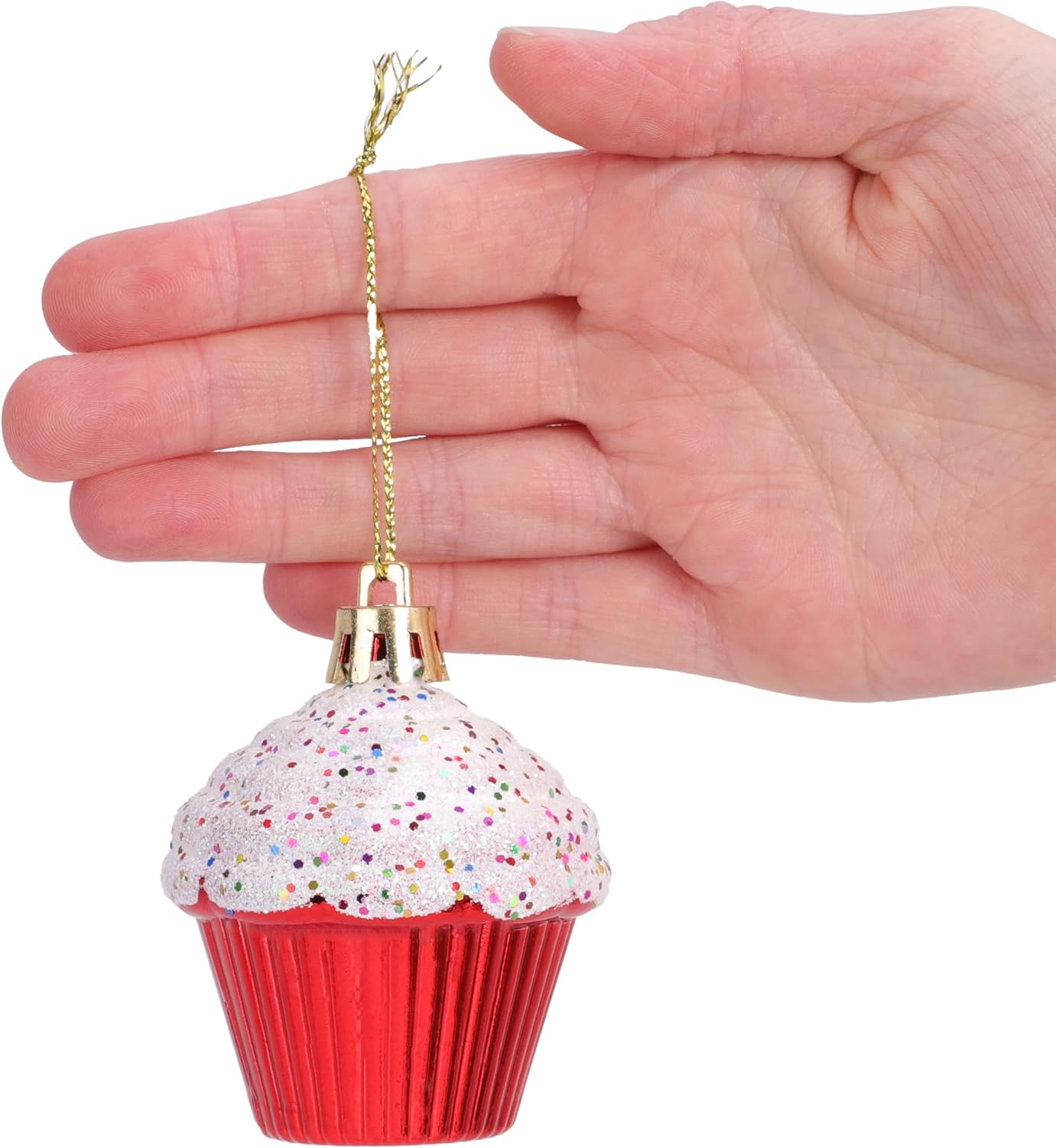 Christmas Concepts® Pack of 4-60mm (2.3") Red Glittery Festive Cupcake Baubles - Christmas Tree Decorations - Image 2