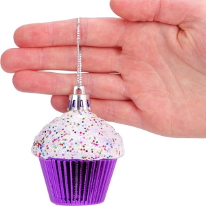 Christmas Concepts® Pack of 4 - 60mm (2.3") Purple Glittery Festive Cupcake Baubles - Christmas Tree Decorations - Image 6