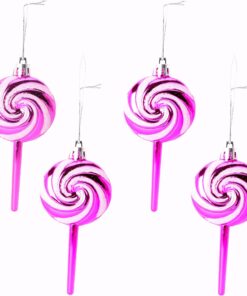Alternative view of Pack of 4-110mm (4.3") Hot Pink Glittery Festive Lollipop Baubles - Christmas Tree Decorations