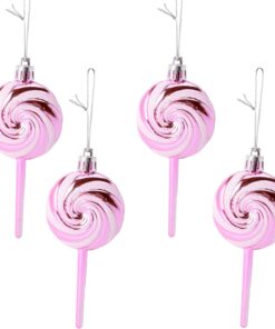 Alternative view of Pack of 4-110mm (4.3") Baby Pink Glittery Festive Lollipop Baubles - Christmas Tree Decorations