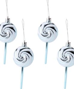 Alternative view of Pack of 4-110mm (4.3") Ice Blue Glittery Festive Lollipop Baubles - Christmas Tree Decorations
