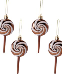 Alternative view of Pack of 4-110mm (4.3") Mocha Glittery Festive Lollipop Baubles - Christmas Tree Decorations