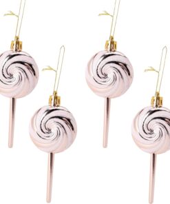 Alternative view of Pack of 4-110mm (4.3") Champagne Glittery Festive Lollipop Baubles - Christmas Tree Decorations