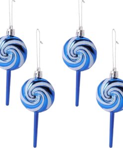 Alternative view of Pack of 4-110mm (4.3") Midnight Blue Glittery Festive Lollipop Baubles - Christmas Tree Decorations