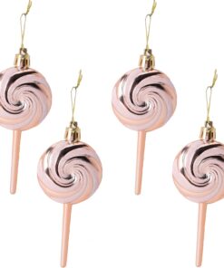 Alternative view of Pack of 4-110mm (4.3") Rose Gold Glittery Festive Lollipop Baubles - Christmas Tree Decorations