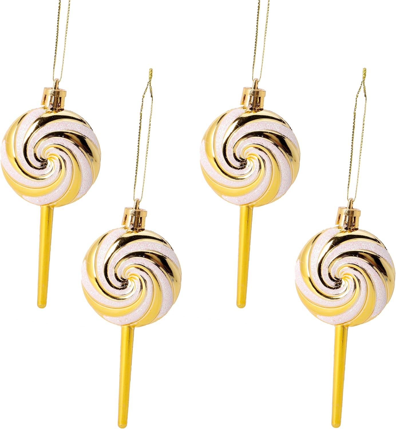 Pack of 4-110mm (4.3") Gold Glittery Festive Lollipop Baubles - Christmas Tree Decorations - Image 3