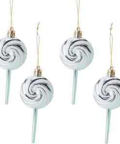 Alternative view of Pack of 4-110mm (4.3") Mint Green Glittery Festive Lollipop Baubles - Christmas Tree Decorations