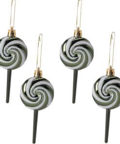 Alternative view of Pack of 4-110mm (4.3") Forest Green Glittery Festive Lollipop Baubles - Christmas Tree Decorations